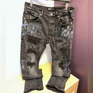 Men's Purple Brand Paint Splatter Skinny Jeans